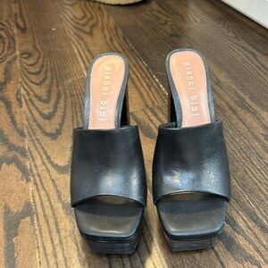 Gianni Bini black platform mules with croc heels